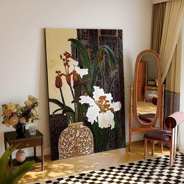 French Vintage Style Floral Textured Wall Painting