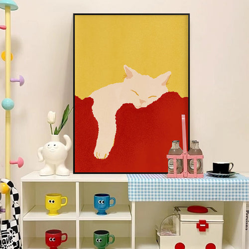 Cute And Minimalist Cat-Themed Bedroom Headboard Mural