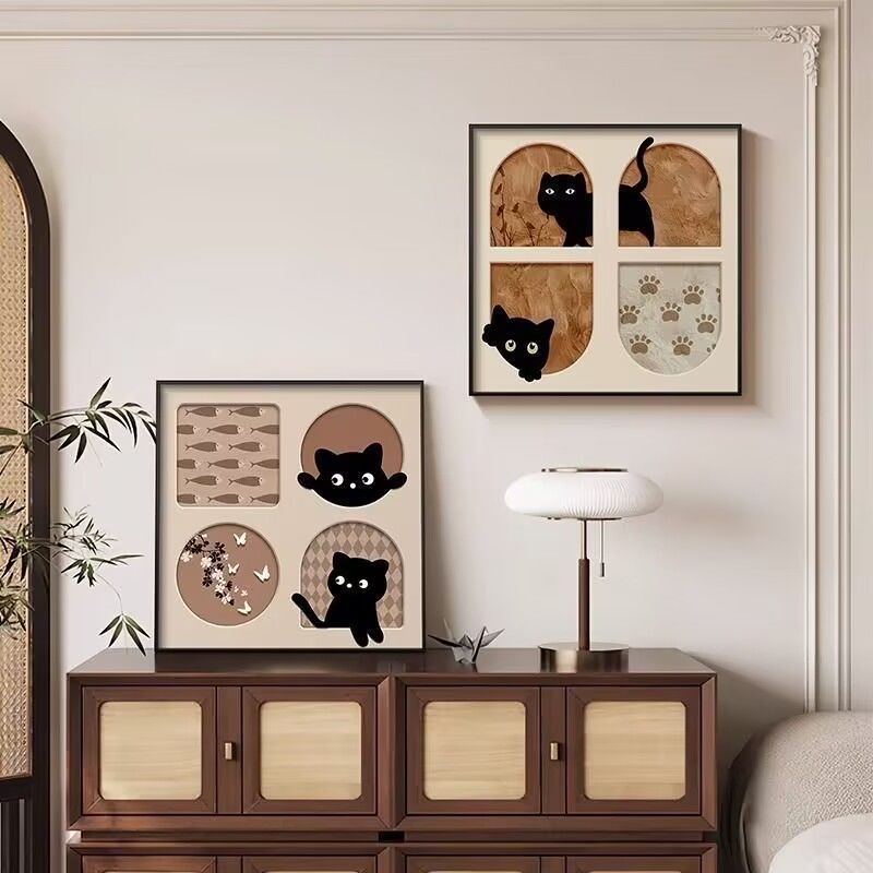 Vintage-Style Cat-Themed Cozy Living Room Decorative Painting